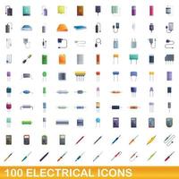 100 elektrische iconen set, cartoon stijl vector