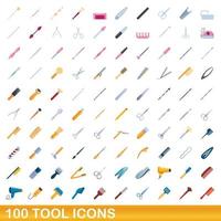 100 gereedschap iconen set, cartoon stijl vector