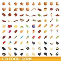 100 voedsel iconen set, cartoon stijl vector