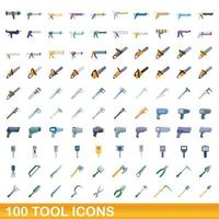 100 gereedschap iconen set, cartoon stijl vector