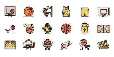 basketbal apparatuur iconen set, Kaderstijl vector