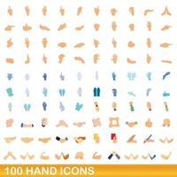 100 hand iconen set, cartoon stijl