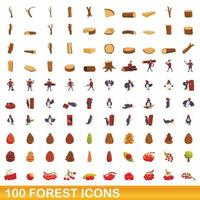 100 bos iconen set, cartoon stijl vector