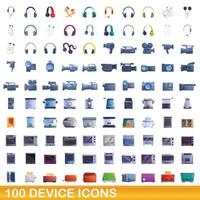 100 apparaat iconen set, cartoon stijl vector