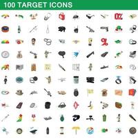 100 doel iconen set, cartoon stijl vector