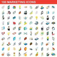 100 marketing iconen set, isometrische 3D-stijl vector