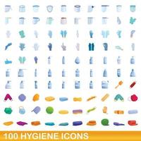 100 hygiëne iconen set, cartoon stijl vector