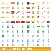 100 hygiëne iconen set, cartoon stijl vector