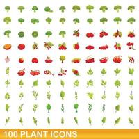 100 planten iconen set, cartoon stijl vector