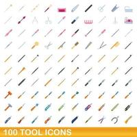 100 gereedschap iconen set, cartoon stijl vector