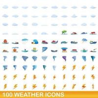 100 weer iconen set, cartoon stijl vector