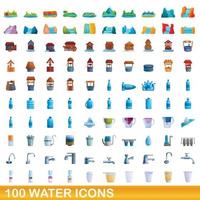 100 water iconen set, cartoon stijl vector