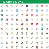 100 chine iconen set, cartoon stijl vector