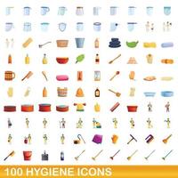 100 hygiëne iconen set, cartoon stijl vector