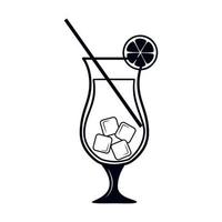 cocktail met ijs in klassiek glas. zwart-wit vector pictogram geïsoleerd op een witte achtergrond. glyph is het symbool van een alcoholische drank