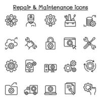 reparatie en onderhoud pictogrammenset in dunne lijnstijl vector