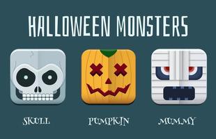 halloween monster icon set vector