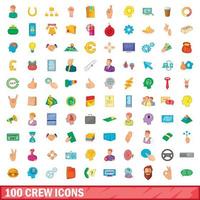 100 bemanning iconen set, cartoon stijl vector