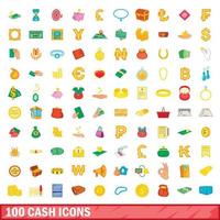 100 geld iconen set, cartoon stijl vector