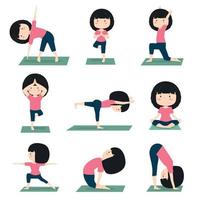 meisje mediteren beoefenen van yoga doen pose set vector