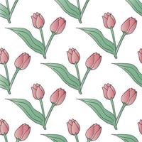 naadloze achtergrond met kleurovergang roze tulpen op witte achtergrond. eindeloze bloemenachtergrond voor uw ontwerp. vector