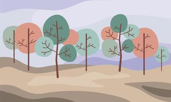 bomen met ronde kronen landschap in pastelkleuren vector