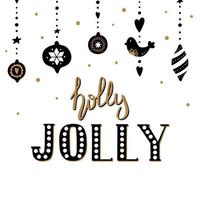 prettige kerstdagen en gelukkig nieuwjaar wenskaart met handgetekende slingers en belettering holly jolly. vectorillustratie. vector