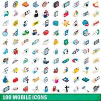 100 mobiele iconen set, isometrische 3D-stijl vector