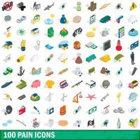 100 pijn iconen set, isometrische 3D-stijl vector