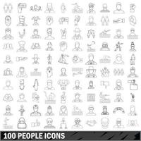 100 mensen iconen set, Kaderstijl vector