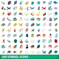 100 symbool iconen set, isometrische 3D-stijl vector