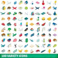 100 verschillende iconen set, isometrische 3D-stijl vector