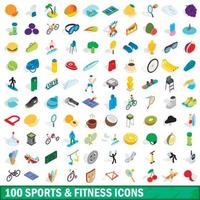 100 sport en fitness iconen set, isometrische stijl vector