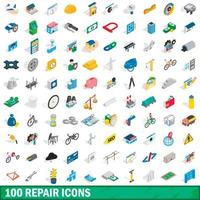 100 reparatie iconen set, isometrische 3D-stijl vector