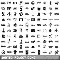 100 technologie iconen set, eenvoudige stijl vector