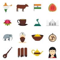 india reizen pictogrammen instellen in vlakke stijl vector