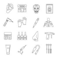 tattoo salon iconen set, Kaderstijl vector