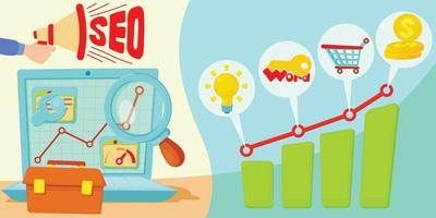 seo horizontaal bannerconcept, cartoonstijl vector