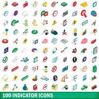 100 indicator iconen set, isometrische 3D-stijl vector