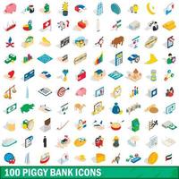 100 spaarpot iconen set, isometrische 3D-stijl vector