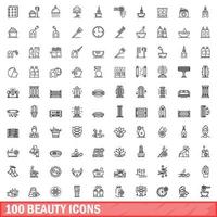 100 schoonheid iconen set, Kaderstijl vector