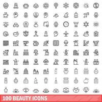 100 schoonheid iconen set, Kaderstijl vector