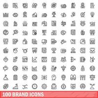 100 merk iconen set, Kaderstijl vector