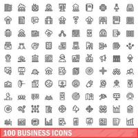 100 zakelijke iconen set, Kaderstijl vector