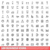 100 zakelijke iconen set, Kaderstijl vector