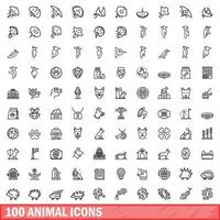 100 dieren iconen set, Kaderstijl vector