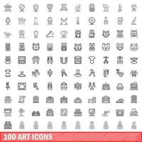 100 kunst iconen set, Kaderstijl vector