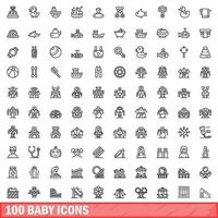 100 baby iconen set, Kaderstijl vector