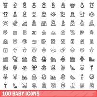 100 baby iconen set, Kaderstijl vector