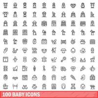 100 baby iconen set, Kaderstijl vector